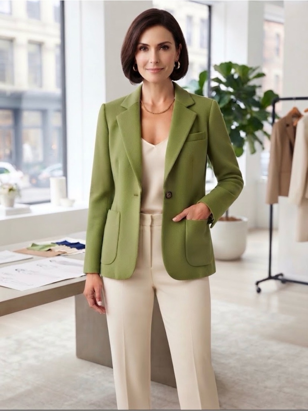 Harvé Benard by Benard Holtzman Lime Green Wool-Cashmere Blend Blazer – Size 6